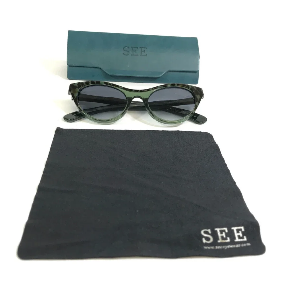 See Sunglasses 9261 C2 Shiny Black Green Cheetah Frames w/ Blue Gradient Lenses